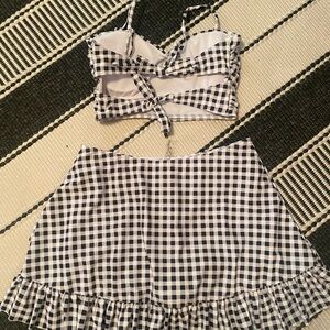 Black and White Gingham Top and Skirt Swimsuit set